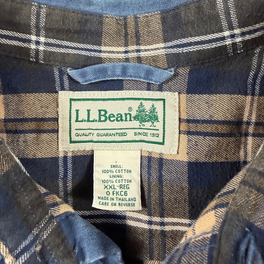 L.L. Bean Men's 2XL Flannel Lined Hurricane Work Shirt Jacket Light Blue Shacket - Picture 5 of 8